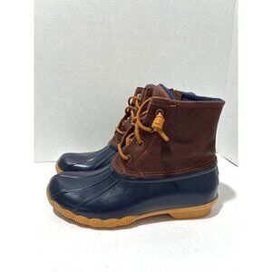 Sperry Women Saltwater Rubber Brown Leather STS91175 Navy Fisherman Core sz 6.5